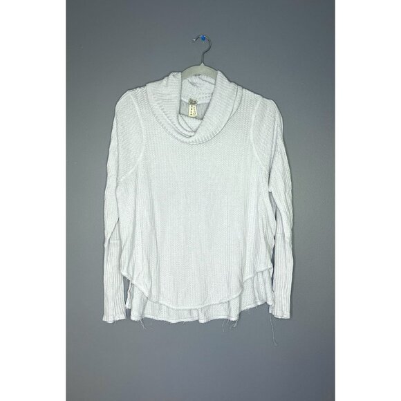 WE THE FREE Stretch Waffle Knit Cowl Neck Top S Soft Lightweight Pale Baby Blue - Picture 1 of 13